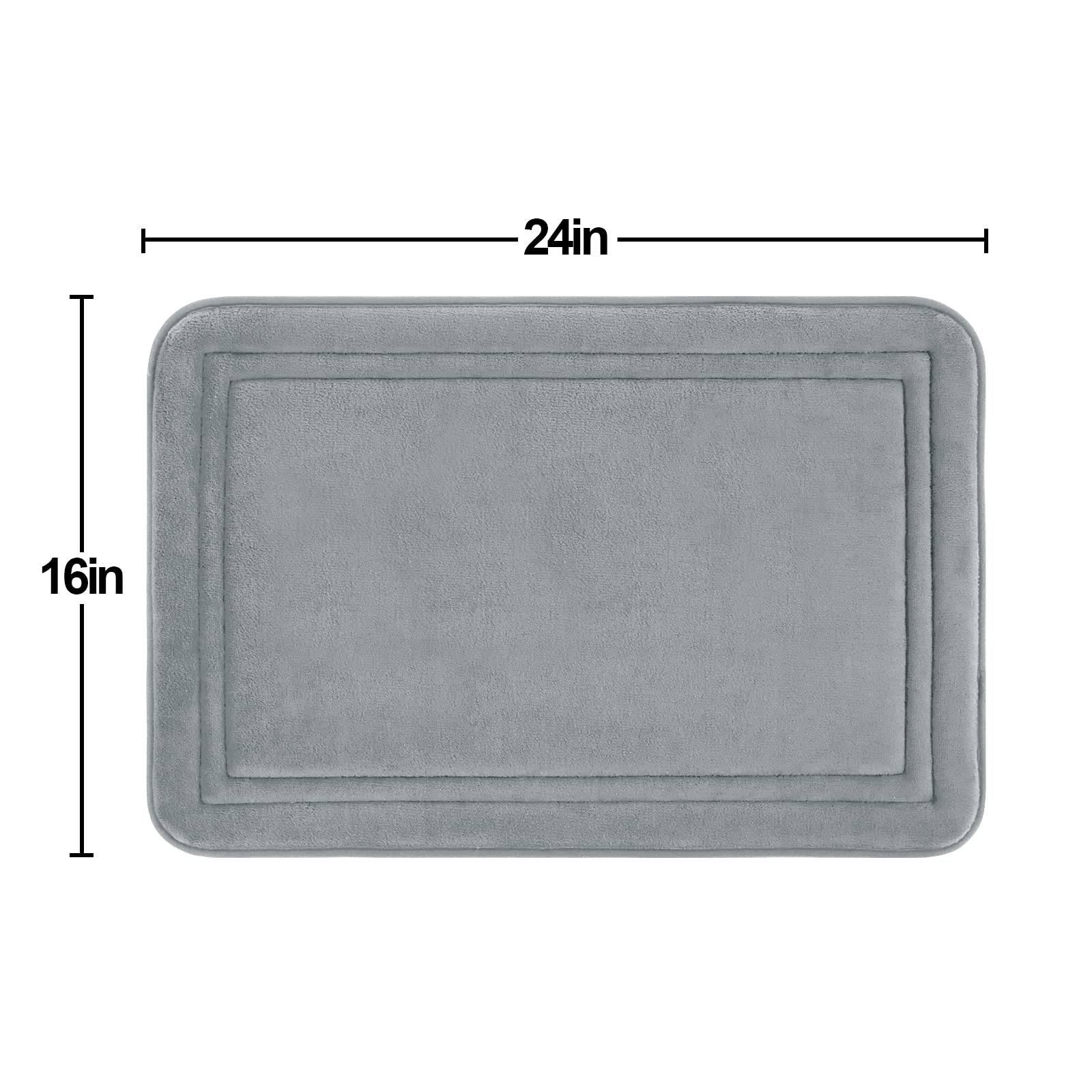 Itsoft Memory Foam Bath Mat Non Slip Absorbent Super Cozy Velvet Bathroom Rug Carpet, Machine Washable, 16 X 24 Inches Gray
